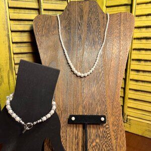 Classy Vintage Faux Pearl Set - Necklace, Bracelet, Earrings, Silvertone